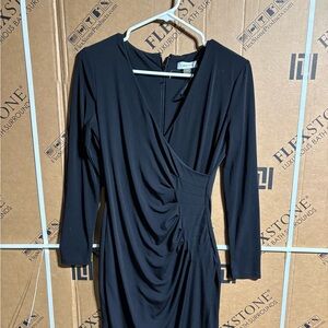 Calvin Klein women's black ruched faux wrap long sleeve bodycon dress
